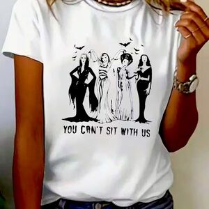 You Cant Sit withUs White Graphic Tee with Halloween Print by dark-aesthetic